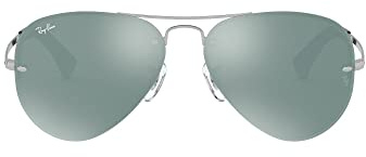 Ray-Ban Unisex RB3449 Aviator Sunglasses, Silver/Green Mirrored Silver, 59 mm