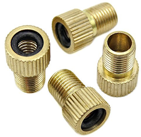 Bike Bits Presta-Ventiladapter aus Messing, Presta- auf Schrader, Frankreich/UK zu US, zum Aufpumpen von Reifen mit Standardpumpe oder Luftkompressor, 4 Stück