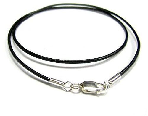 925 Sterling Silver Black Round Natural Leather Cord 2mm Choker Necklace 16 Inches