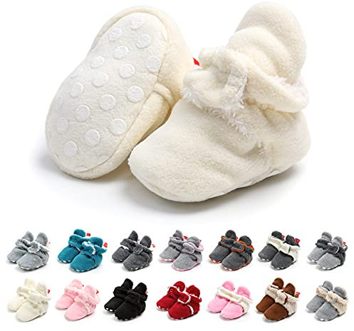Unisex Neugeborenes Schneestiefel Weiche Sohlen Streifen Bootie Kleinkind Stiefel Niedlich Stiefel Socke Einstellbar (6-12 Monate, Weiß)