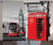 ABAKUHAUS Europa Rustikaler Gardine, London Retro Telefonzelle, Schlafzimmer Kräuselband Vorhang mit Schlaufen und Haken, 280 x 245 cm, Grau Rot