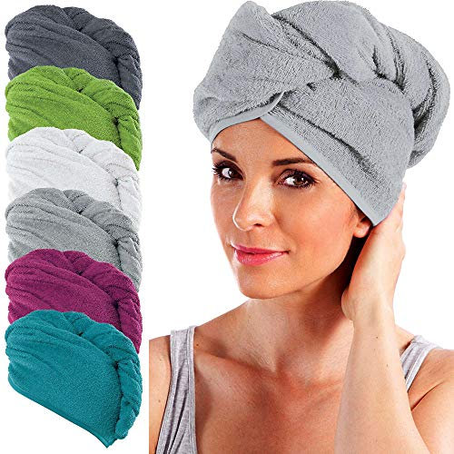 Erwin Müller Turban, Haarturban mit Knopf hellgrau Größe 28x70 cm - auch als Kinderturban geeignet 100% Baumwolle, saugstark, Stabiler Halt - (weitere Farben)