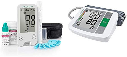 Medisana MediTouch 2 Blutzuckermessgerät mmol/L 79034, inkl. Starterset, Blutzuckermesssystem für Diabetiker + BU 510 Oberarm-Blutdruckmessgerät ohne Kabel, Arrhythmie-Anzeige, WHO-Ampel-Farbskala