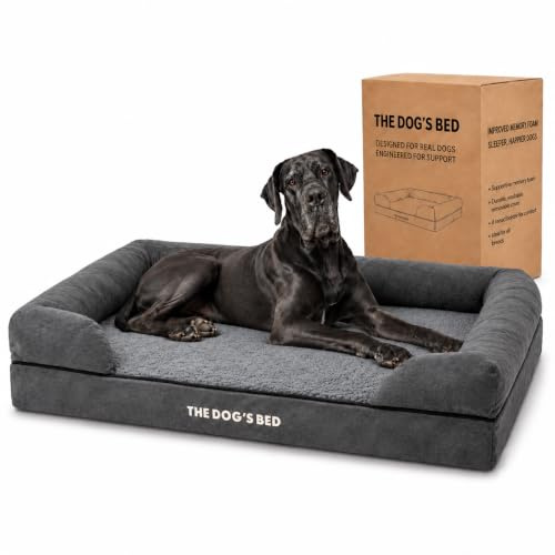 The Dog’s Bed – Orthopaedic Memory Foam Bolster Bed, Grey Plush, XXL