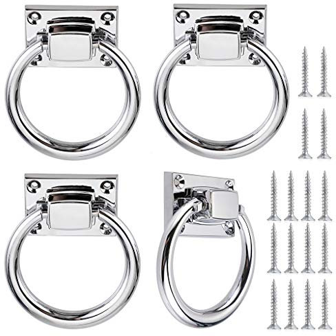 JuxYes 4 Stück 80 mm Stuhllehner Schrankgriff Ringe Modern Holz-Türklopfer Runde Stuhl Rückenlehne Griff für Stühle Ottomane Schranktür (Silber)