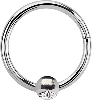 Titan Piercing Ring BCR, Clicker 1,0 x 9 mm mit 3 mm Steinkugel in klar