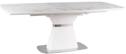 Casa Padrino Luxus Esstisch Weiß/Matt Weiß/Silber 160-210 x 90 x H. 76 cm - Moderner ausziehbarer Esszimmertisch mit Keramikplatten in Marmoroptik - Esszimmer Möbel