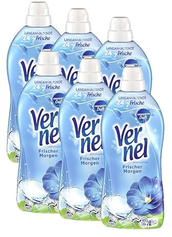 Vernel Frischer Morgen Weichspüler (6x72 Waschladungen), Wäscheduft für 24 Stunden & 7 Tage langanhaltende Frische mit einzigartiger Duft-Technologie, recycelbare Flasche