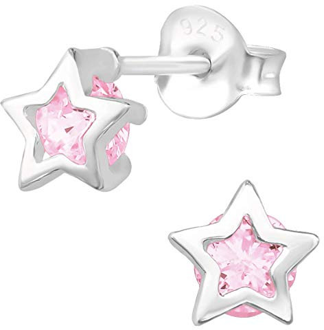EYS Jewelry, orecchini da donna a forma di stella, in argento Sterling 925, con zirconi, 6 x 6 mm e Argento, colore: rosa-rosa, cod. EYS-30279_CZ_Pink