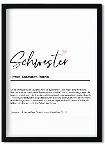 Urhome Kunstdruck Definition Schwester ohne Bilderrahmen in DIN A4 - Worterklärung wie im Duden Lexikon Wandbild Wanddeko mit Spruch für Wohnung Familie Freunde Geschenk