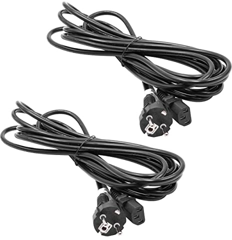 vhbw 2X Câble d'alimentation Cordon électrique Schuko Secteur Prise C13 3 Dents 5m pour PC Portable, Moniteur, imprimante