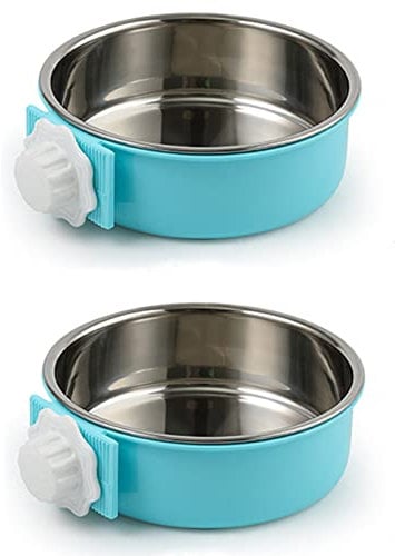KuTi Kai 2 IN 1 Stainless Steel Pet Hanging Bowl Removable Dog Bowl for Crates Puppy Food Feeder Water Dish with Bolt Holder Dog (Blue-Large-2Packs)