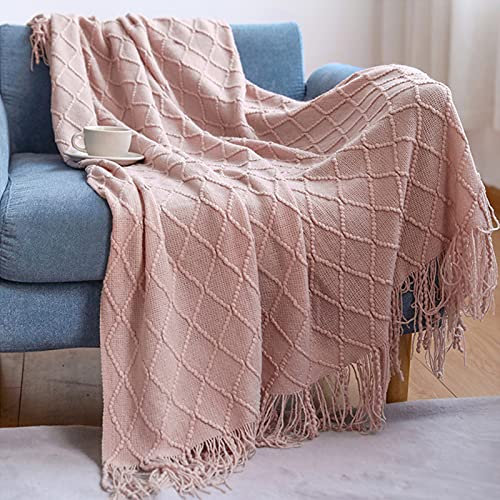LumiSyne Gestrickte Decke Mit Quaste Einfarbig Geometrische Muster Kuscheldecke Strickdecke Tagesdecke Überwurf Couchdecke Dekorative Decke Für Sofa Bett 230x130cm