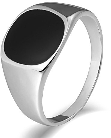 KnSam Herren Ring, Titan Ring Mit Gravur Rund Aus Edelstahl Siegelring Für Herren Männer Mit Zirkonia Silber Ring Mit Kostenlos Gravur