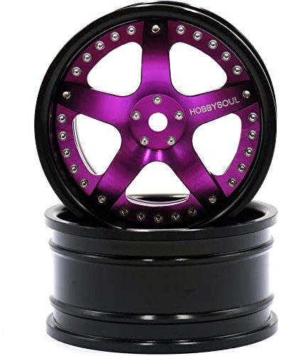 hobbysoul 2 Stück RC 1/10 Aluminium felgen Sechskant 12mm Einstellbarer Versatz Schwarz/Lila Farbe Passform 1:10 RC On Road Drift Tourenwagen Reifen
