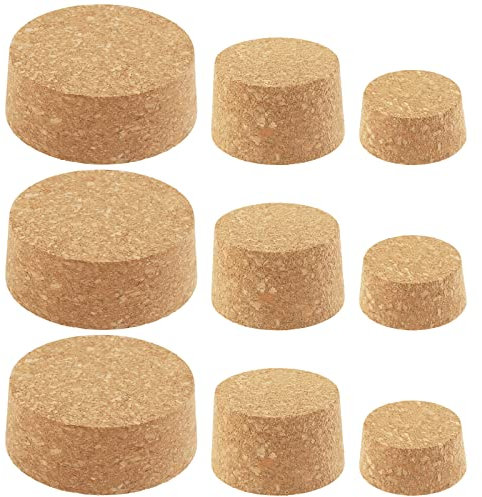 Keadic 9 Pcs 3 Sizes Wooden Tapered Cork Plug Assortment Set #48#34#28 Natural Soft Wood Wine Bottle Stoppers Replacement for for Wine And Beer