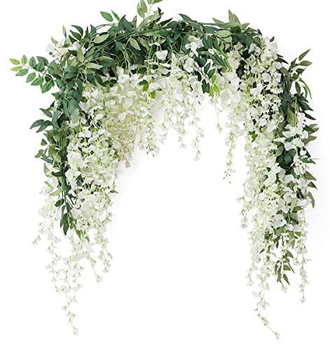 JUSTOYOU 2PCS 7FT Künstliche Wisteria Girlande Künstliche Wisteria Girlande für Hochzeit Wand Ballsaal Dekoration im Freien (weiß)