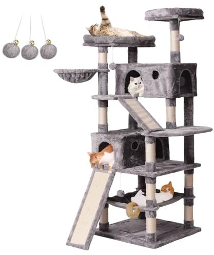 Katzenkratzbaum,Kratzbaum für Große Katzen 180 cm hoch, Katzenbaum mit Haus, viele Aussichtsplattformen, Katzenhängematte,Sisal Seil Kletterleiter, Plüsch Liegematte