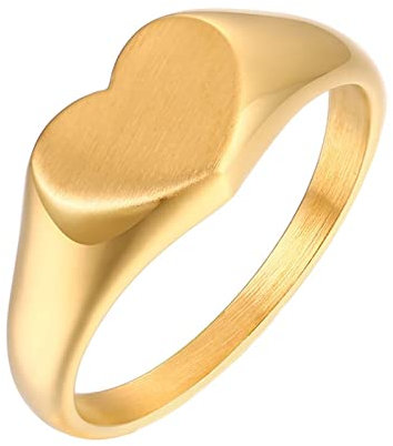 Beydodo Ringe Edelstahl Frauen mit Gravur, Damen Ring Siegelring Herz Matt Freundschaftsring Gold Ring Personalisiert Gr.57 (18.1)