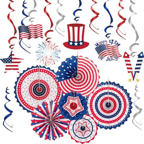 USA Party Deko Amerika Spiralen USA Flagge Wimpelkette Unabhängigkeitstag Dekoration für 4. Juli Tag Amerikanische Party Supplies (Spiralen, Fächerset)