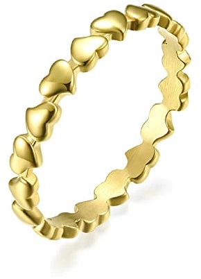 Bishilin Ring Damen Edelstahl, Partnerring Herz Schmal 3MM Freundschaftsringe Gold Ring Personalisiert für Frauen Mädchen Große 52 (16.6)