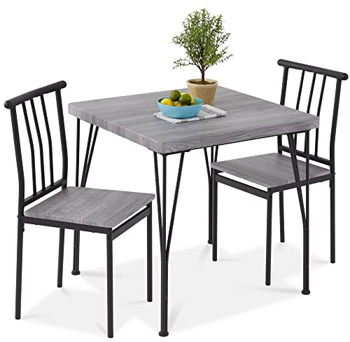Best Choice Products 3-Piece Dining Set Modern Dining Table Set, Metal and Wood Square Dining Table for Kitchen, Dining Room, Dinette, Breakfast Nook w/ 2 Chairs - Gray