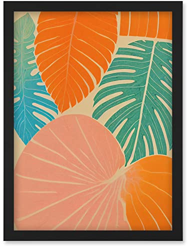 Wee Blue Coo Tropical Monstera Leaf Jungle Pastel Botanical Artwork Framed Wall Art Print A4