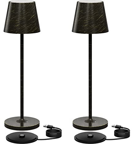 K-Bright Dimmbare LED Akku Tischleuchte | Für drinnen und draußen geeignet | Wiederaufladbar | 3000K Warmweiß Licht | Designer Tischleuchte | Ladestation kontaktieren | Kupfer(2 Stück)