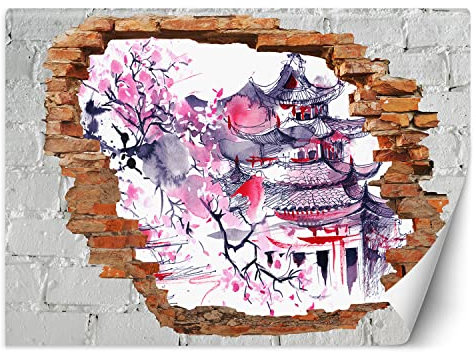 Feeby Papier Peint Intissé Nature trou dans le mur 200x140 cm rose XXL Moderne Décoration Murale Tableaux Muraux Déco Tapisserie pour Salon Chambre à coucher Bureau fleur de cerisier japon