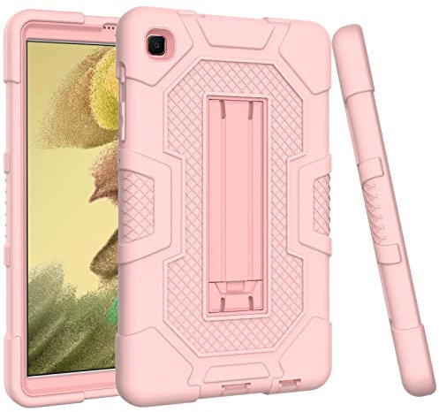 Samsung tab A7lite 8.7 T225/T220 (2021) Hülle mit Ständer, strapazierfähige, stoßfeste, Harte Hybrid-Dreischicht-Schutzhülle, Softshell, Apple Tablet, Silikonhülle (Rose Gold)