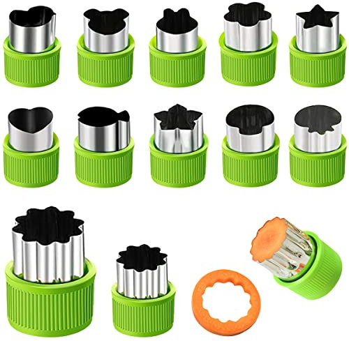 Emporte-Pièce, RosyFate 12 PCS Emporte-Pièces Légume et Fruit en Acier Inoxydable, Forme de Cœur, Étoile, Animaux, avec Manche de Protection, pour Biscuits Cookie Pâtisseries Salade