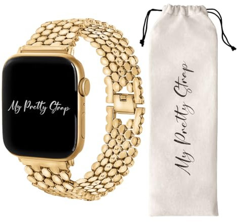 Compatible Apple Watch Band - Stainless Steel iWatch Strap for Women - Series 1-10, SE & Ultra (38MM / 40MM / 41MM, Gold) - Honeycomb