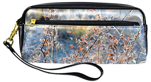 WOSHJIUK Federmäppchen aus Leder Marker Pen Pouch Desk Organizer Boxes,Gras Winterwald,Bleistift-Aufbewahrungspaket