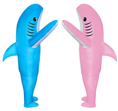Chiteki Lot de 2 costumes gonflables amusants pour Halloween, cosplay, fête d'anniversaire pour adultes/Noël/fête d'anniversaire (requin bleu/requin rose)
