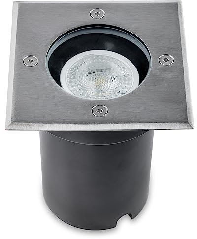 Lumiled Bodeneinbauleuchte für GU10 - Bodenstrahler außen IP65 IK09 befahrbar eckig Silber Bodenleuchte außen Bodeneinbaustrahler Außenleuchte Wegeleuchte Gartenleuchte Bodenbeleuchtung Spot