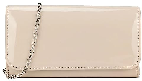 fi9® Plain Patent Wedding Ladies Party Prom Evening Clutch Hand Bag Purse (Pale Nude)