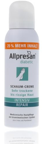 Allpresan diabetic INTENSIV + REPAIR mit Urea Schaum-Creme - bei Diabetes mellitus - für sehr trockene bis rissige Fußhaut - 125ml