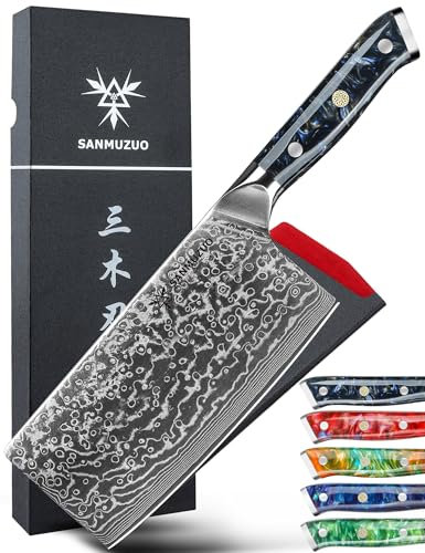 SANMUZUO Chinesisches Kochmesser 18 cm Profi Küchenmesser Damastmesser, Xuan Serie, VG10 Damaskus Stahl Küchenmesser mit Harz Griff(Sternenschwarz)