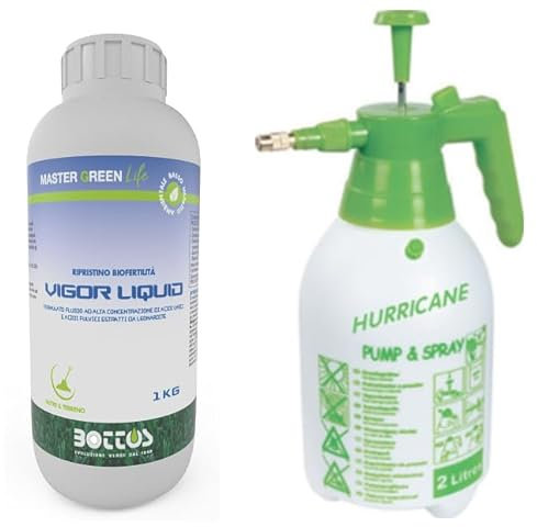 Bottos VIGOR LIQUID,Biostimolante per prato, Concime Fertilizzante organico per tappeto erboso utilizzabile tutto l'anno,aumenta la fertilità del terreno,aiuta la germinazione,1kg (1pz + pompa)