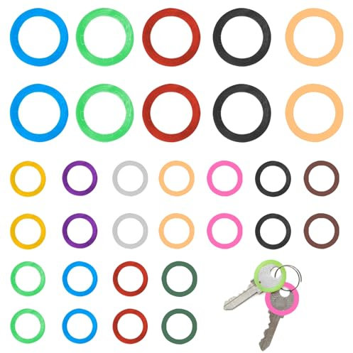 LuckyOpt Key Identifiers Covers, 33pcs Silicone Key Cover Caps in Assorted Colors for Identifying Keys, 1Inch Key Markers Tags for Regular Round Flat House Keys, Keep Yous Keys in Order (32)