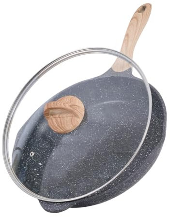 JEETEE Padella da 32 cm Con Vetro Lid, Padella a Induzione Con Rivestimento Antiaderente, Adatta Per Tutti i Fornelli, Senza PFOA(Grigio)