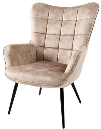 Riess Ambiente Moderner Sessel Scandinavia Champagner beige Samt Schwarze Metallbeine mit Armlehnen Ohrensessel Samtsessel Loungesessel TV-Sessel Wohnzimmersessel