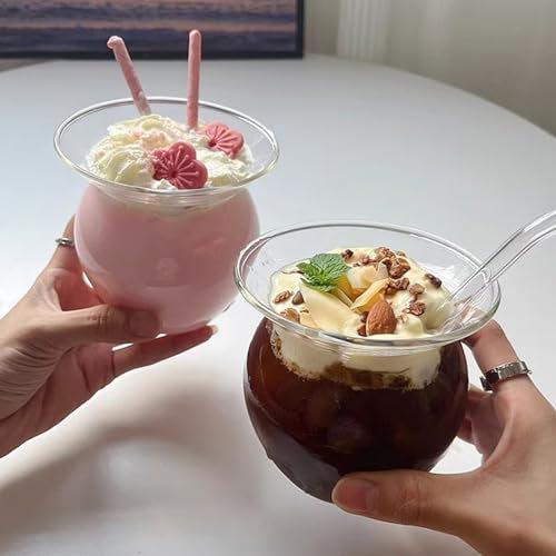 RXMORI 2 Pezzi Coppe per Gelato in Vetro Crema, Coppe per Gelato in Vetro Trasparente Coppe per Trifle Coppe Trasparenti Coppe per Antipasti Piatti per Condimenti Coppe per Parfait Coppe per Gelato Co