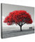 MuchoWow© Leinwand Bilder 80x60 cm Wanddeko Wohnzimmer Aesthetic Room Decor Deko Zimmer Wandbilder Modern Bild auf Leinwand Baum - Rot - Natur - Schwarz und Weiß