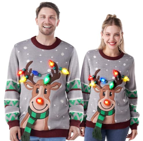 JOYIN Damen LED Beleuchtete Rentier Hässliche Weihnachtspullover Damen mit Integrierten Leuchtmitteln