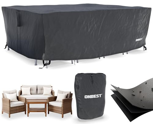ONBEST Gartenmöbel Abdeckung – 600D Oxford Gewebe – wasserdicht – winterfest – Outdoor Schutzhülle für Terrassenmöbel – Abdeckplane mit Belüftungsöffnungen (Schwarz, 280x205x110cm)