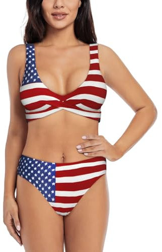 GaxfjRu Ensemble bikini 2 pièces avec drapeau américain pour femme – Maillot de bain taille haute pour femme 2024, ensemble bikini tendance, noir, XX-Large