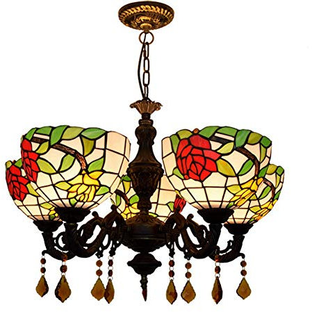 PCECKHFN Luminaire Vintage Lustre Tiffany 24 Pouces 5 lustres Lustre en Verre Lustre en Verre Rose Clair Salle à Manger café Bar Salon Lustre