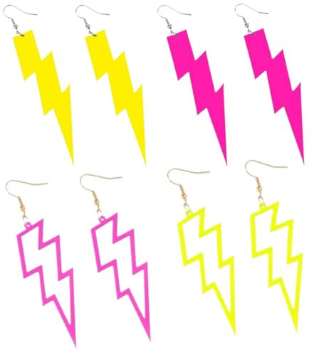 KOLZEMV 4 paire de boucles d'oreilles en acrylique fluo style rétro 80 90 pour fête à thème, Boucles d'oreilles boucle d oreille pour femme, fête costumée, bal masqué, femme et fille