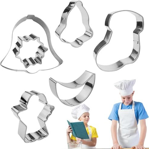 Stampo per biscotti in acciaio inox | Set di 6 stampi per biscotti a forma di angelo | Stampi fatti a mano con superfici lisce per pane, biscotti, formaggio, muffin, panini